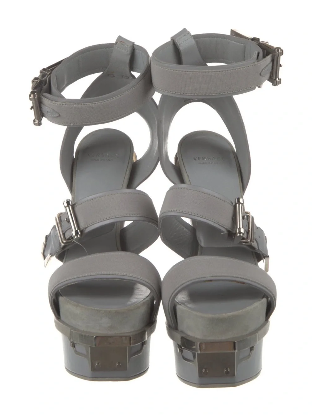 Versace Gray Platform Ankle-Strap High Heel Sandals